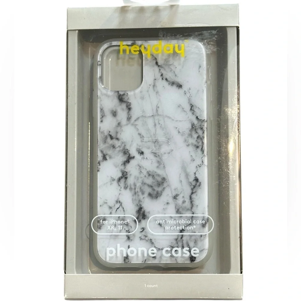 Heyday NIB Hardshell iPhone XR & 11 Antimicrobial Phone Case White Marble Design